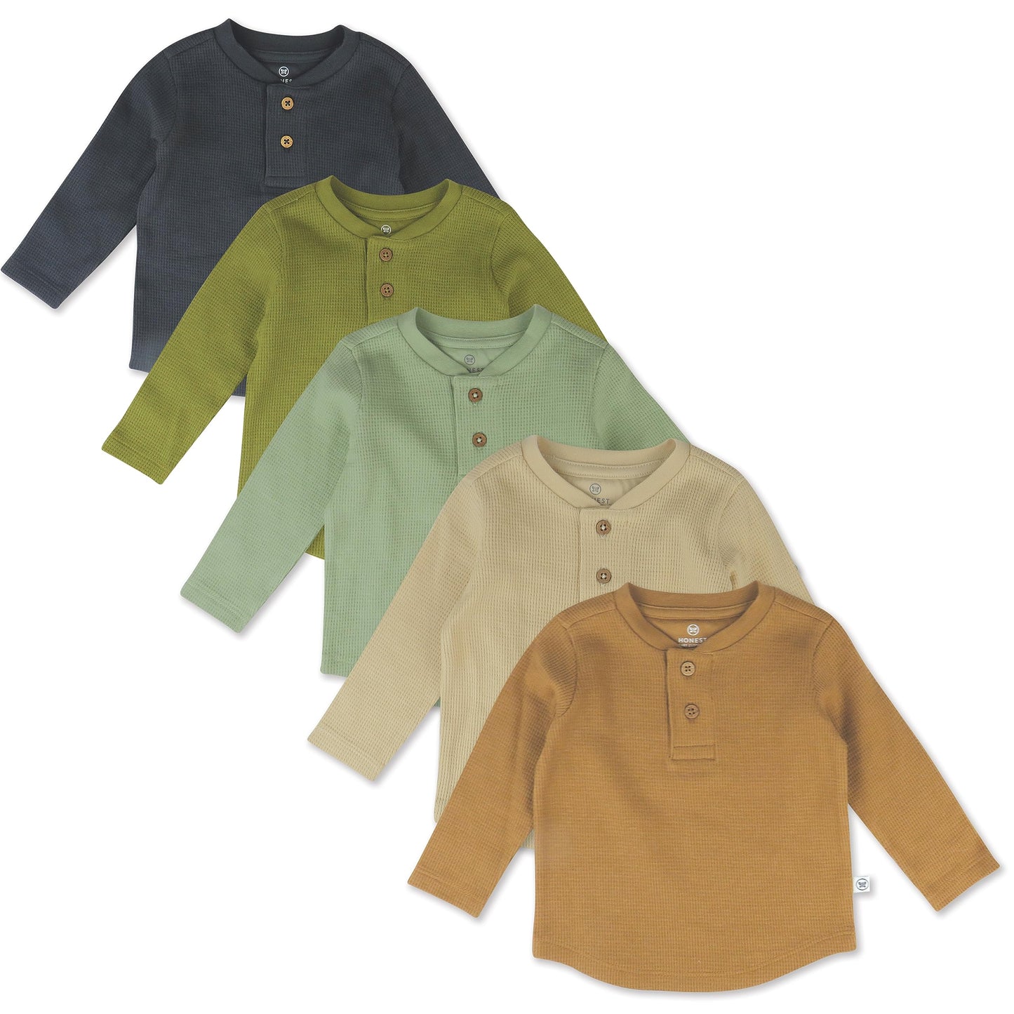 Honestbaby 5-Pack Waffle Henley Long Sleeve Shirts 100% Organic Cotton For Infant Baby And Toddler Boys, Unisex , Castle Creek,