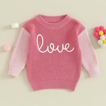 Baby Girl Cute Long Sleeve Crew Neck Love Embroidery Sweater Toddler Valentine Day Outfits (Pink Love, 12-18 Months)