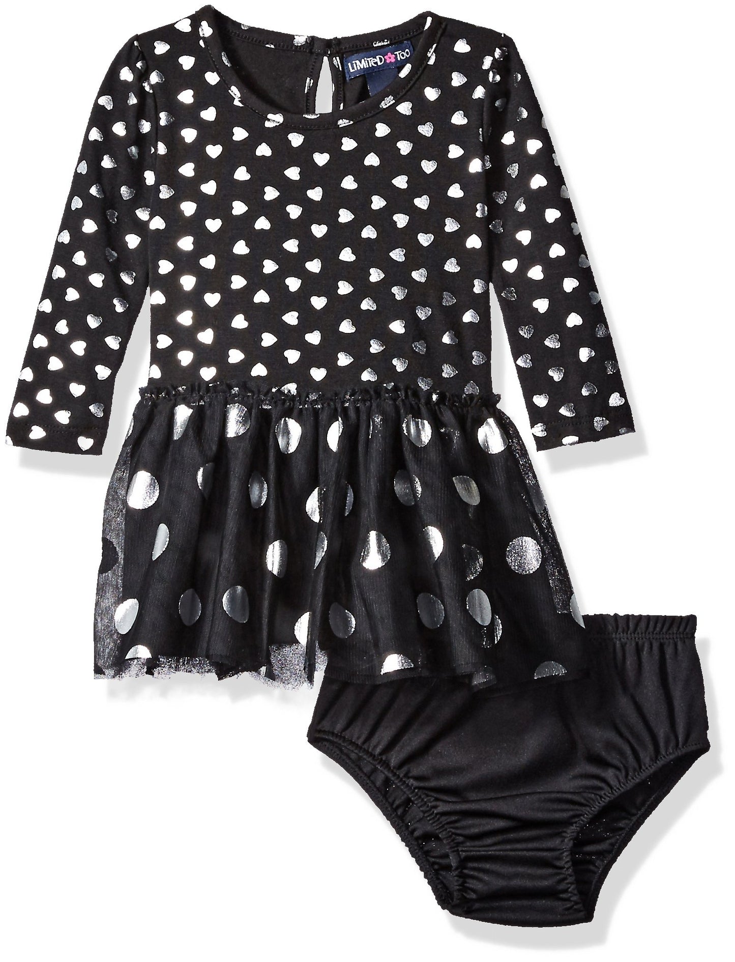 Limited Too Baby Girls Long Sleeve Hearts and Dots Knit Dress, Black, 12M