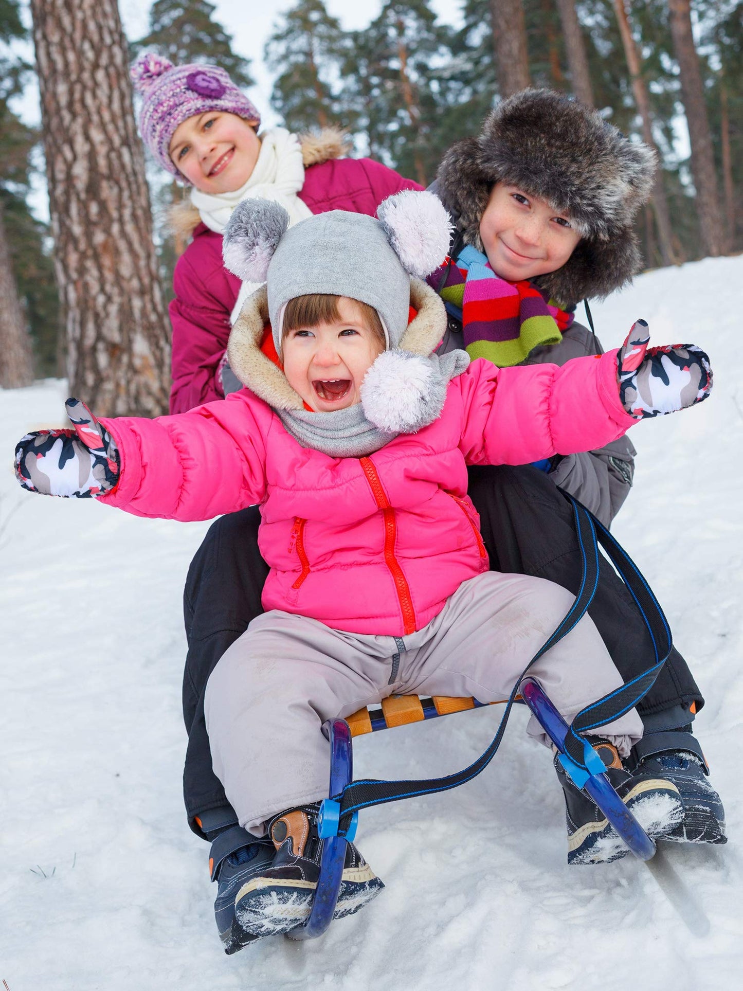 6 Pairs Waterproof Gloves Kids Winter Snow Mittens Windproof Ski Gloves For Weather Children Outdoor Activities (Camouflage,3-5T