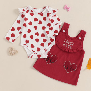 Socutebabe My First Valentine'S Day Baby Girl Outfit Newborn Onesie Romper Corduroy Skirt Lover Babe Dress Outfits Cloth (V Love
