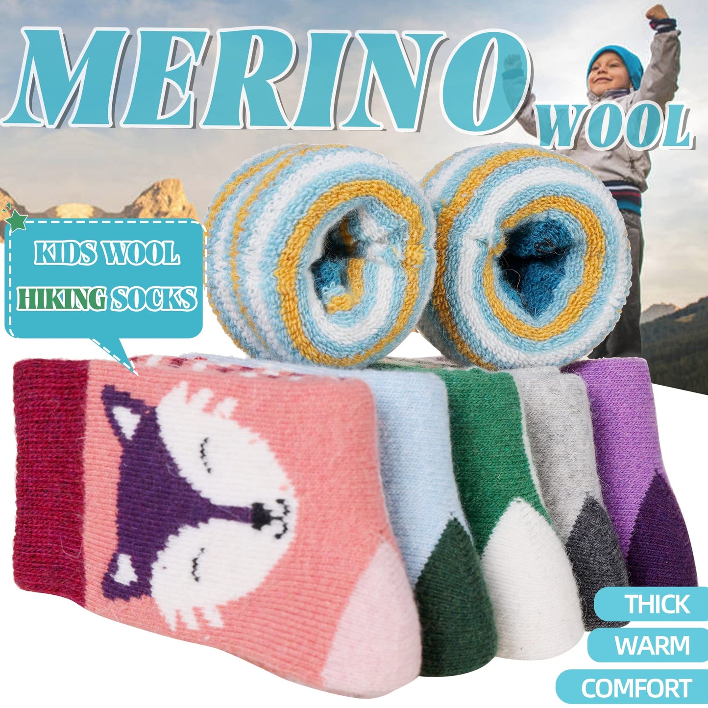 Eocom 6 Pairs Children'S Winter Warm Wool Animal Crew Socks Kids Boys Girls Socks(4-7 Years, Fox)