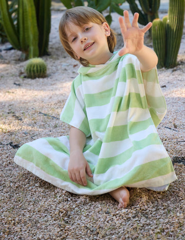 Tbezy Toddler Bath Towel Poncho Thick Cotton Striped Beach Towels For Kids Gifts (2-6, Green)