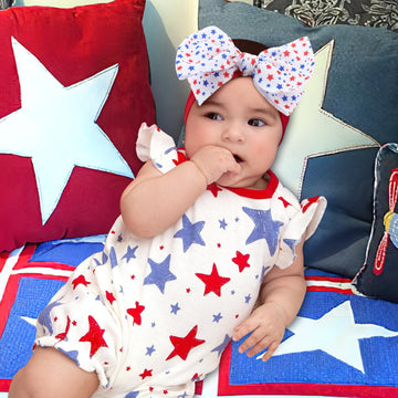 Lanmerry Hairband - 2Pcs 6 Inches Baby Girl Bows Headbands With American Flag And Stars, One Size Fit All, Wonderful Gift For 4T