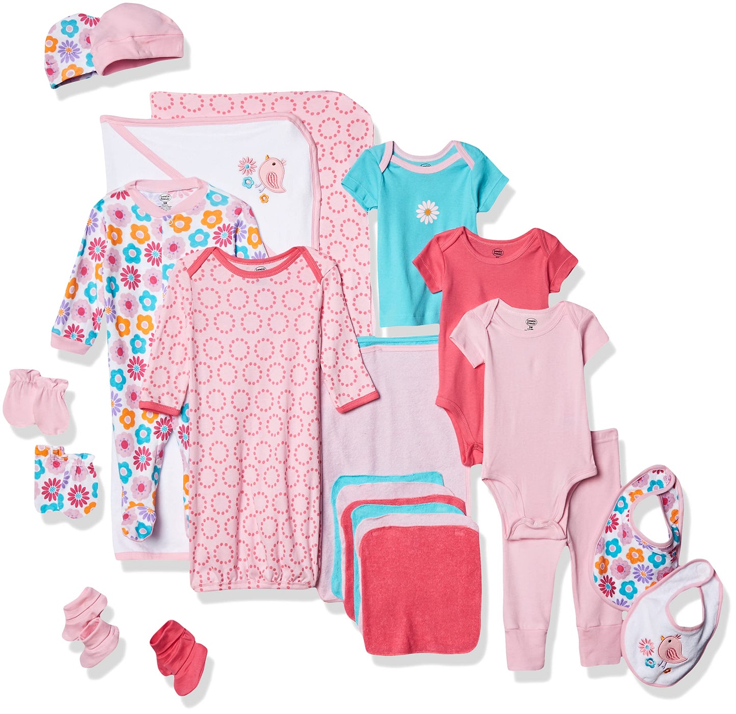 Luvable Friends Unisex Baby Layette Gift Cube, Pink Bird, 0-6 Months