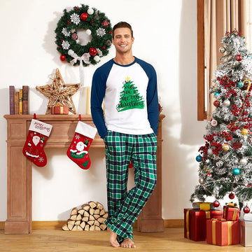 Iffei Family Christmas Pajamas Matching Sets Tree Printed Shirt And Plaid Pants Jammies With Pockets 4-5 Years