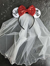 Clgift Bridal Minnie Mouse Ears, White Veil Headband, Perfect For Wedding, Honeymoon, Bachelorette Party Or Photoshoots