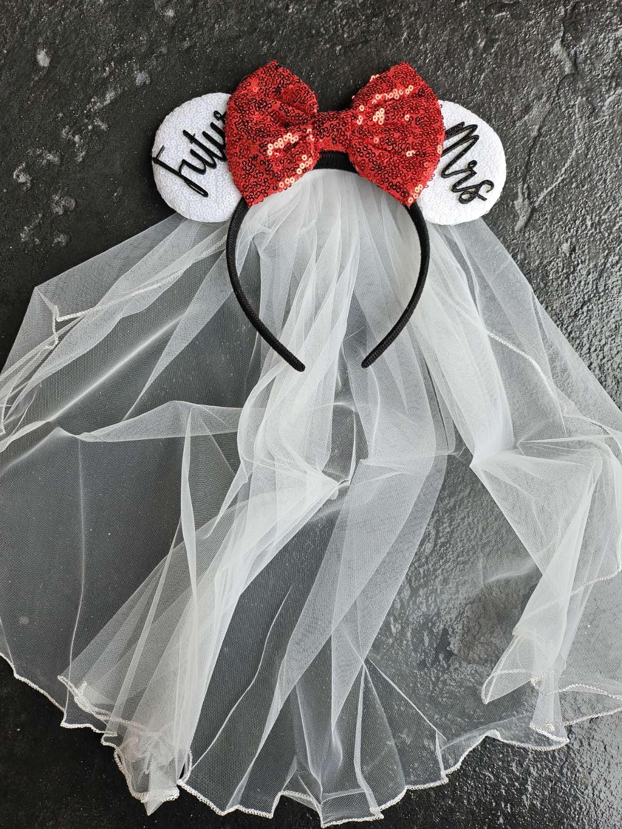 Clgift Bridal Minnie Mouse Ears, White Veil Headband, Perfect For Wedding, Honeymoon, Bachelorette Party Or Photoshoots