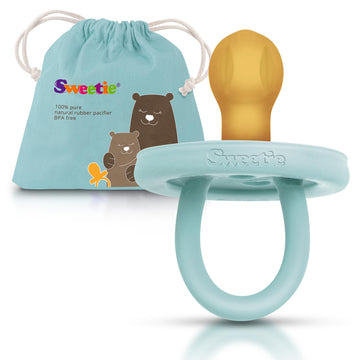 Sweetie Rubber Pacifier Natural Rubber Pacifier Rounded (Turquoise, 0-6 Month)