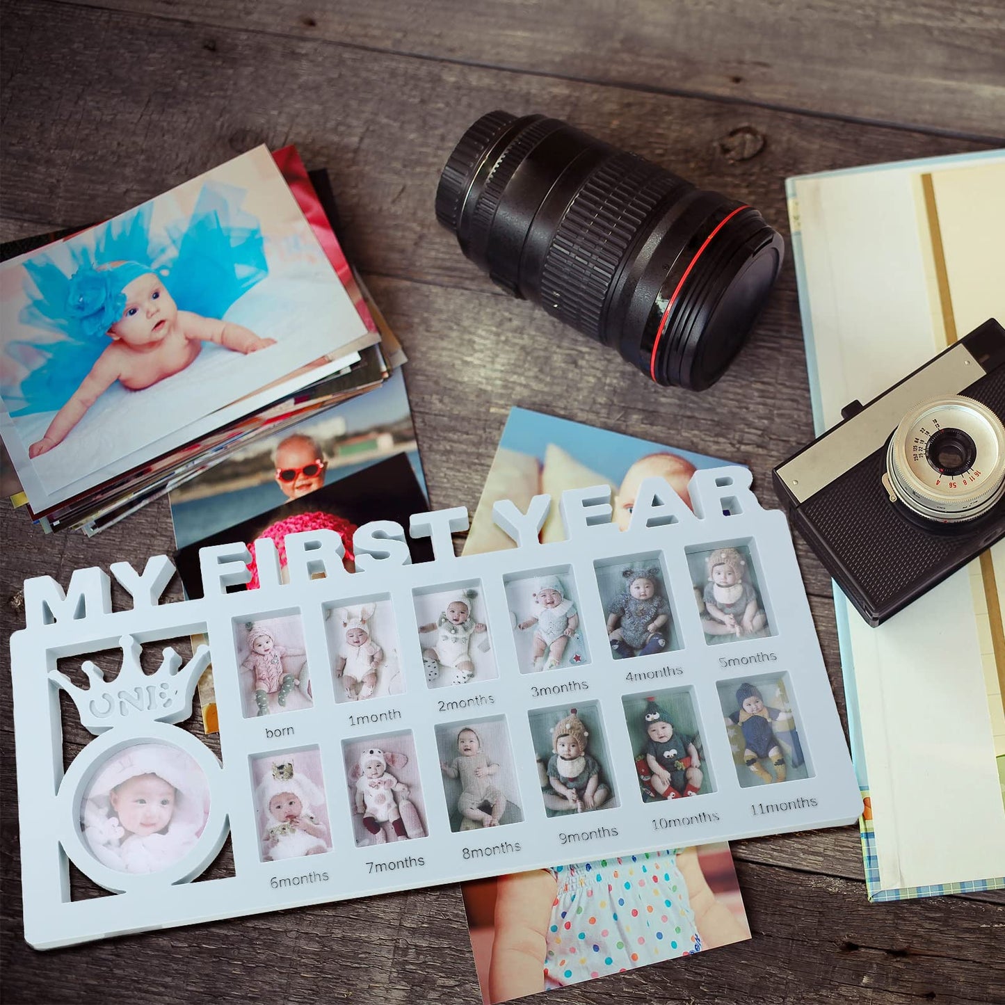 Unittype My First Year Baby Picture Frame Newborn Baby'S First Twelve Months Photo Collage,12 Month Milestone Keepsake Frame For