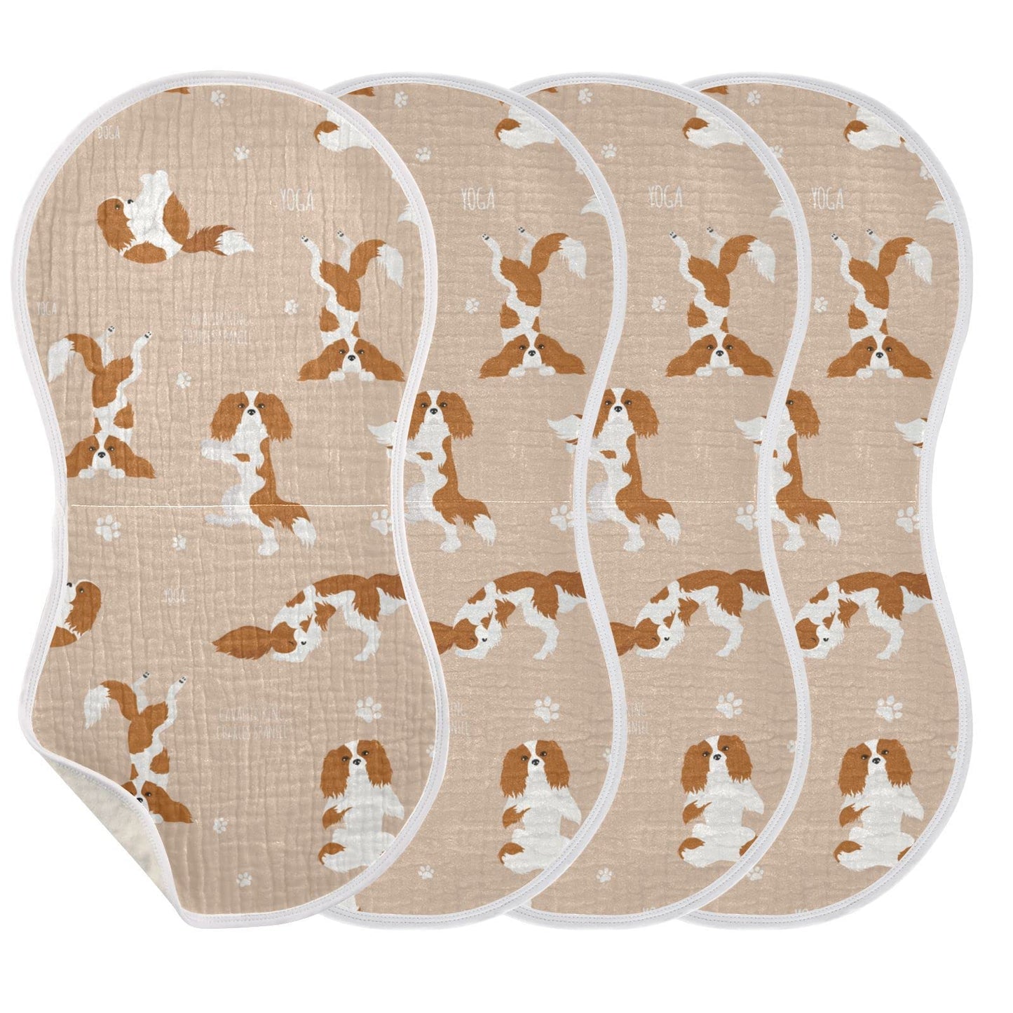 YYZZH Yoga Cavalier King Charles Spaniel Dog Muslin Burp Cloths for Baby 4 Pack 100% Cotton Baby Washcloths Bibs for Boy Girl