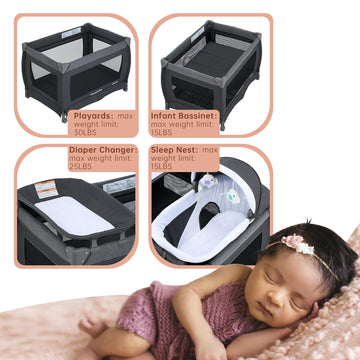 Pamo Babe Magic Fold Playpen Portable Cribs Foldable Playpen Baby Playard One-Hand Folding Playards With Sleep Nest Newborn Bass