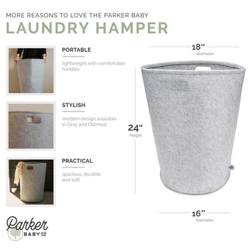 Parker Baby Nursery Laundry Hamper - Felt Storage Basket And Baby Hamper For Nursery (Gray)