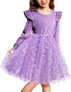Arshiner Lavender Dress For Girls Velvet Tulle Tutu Long Sleeve Birthday Outfit Butterfly Size 7