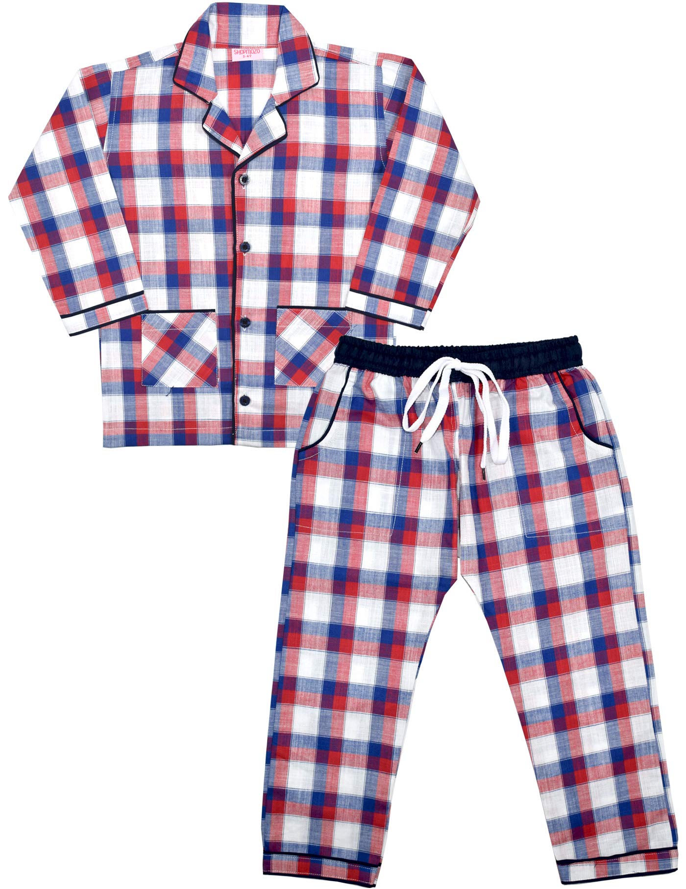 SHOPmOZO Unisex Pure Cotton Linen Checkered Night Suit for Boys and Girls Pyjama Top Combo Set (SM00270UNISEXSWPT Multicolor) M