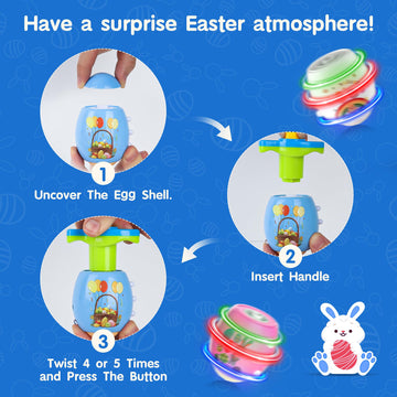 Easter Eggs Toys For Kids, 6 Pack Spinning Tops Toys, Lighting & Singing Colorful Easter Eggs, Easter Toys Party Favor Easter Ba