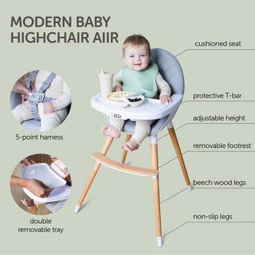Convertible High Chair For Babies, Toddlers, Kids & Children - Wooden Highchair With Adjustable Height & Dishwasher Safe Tray -