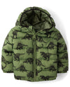 The Children'S Place Baby Boys' And Toddler Medium Weight Puffer Jacket, Wind, Water-Resistant, Olive T-Rex