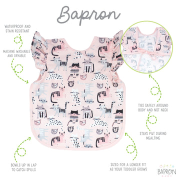 Bapronbaby Kitty Bapron - No Neck Tie Safer Bib For Baby & Toddler - Soft Waterproof Stain Resistant - Machine Washable - Sz Pre