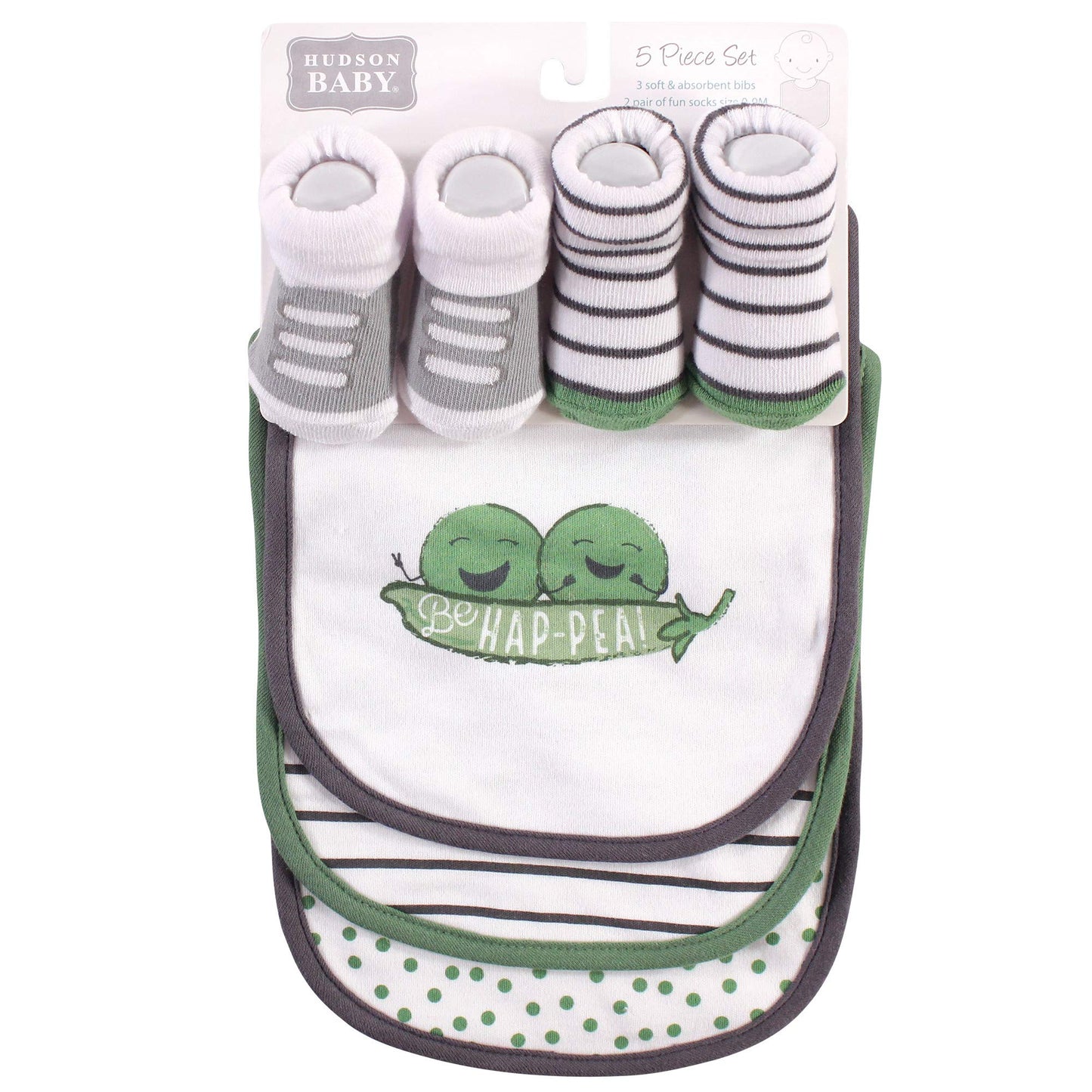 Hudson Baby Unisex Baby Cotton Bib And Sock Set, Peas, One Size