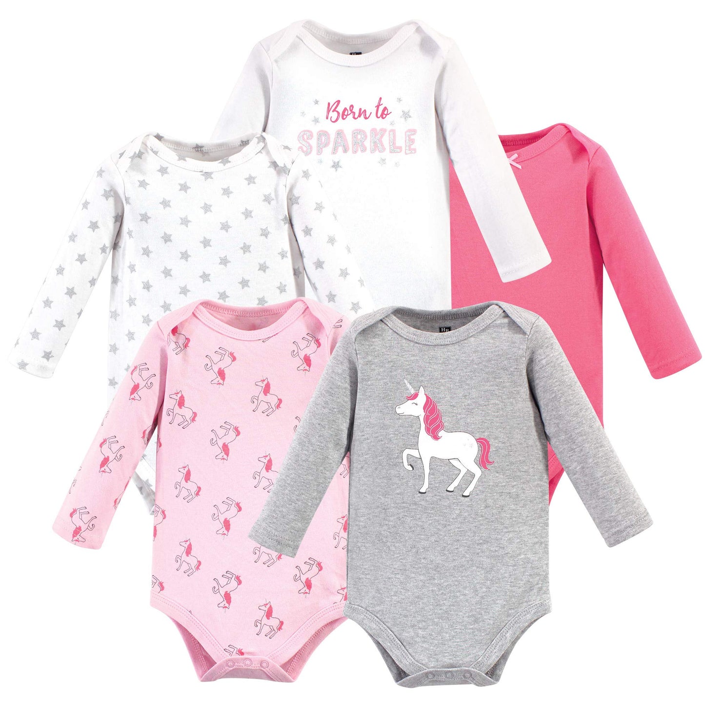 Hudson Baby Unisex Baby Cotton Long-Sleeve Bodysuits, Pink Unicorn, 6-9 Months Us