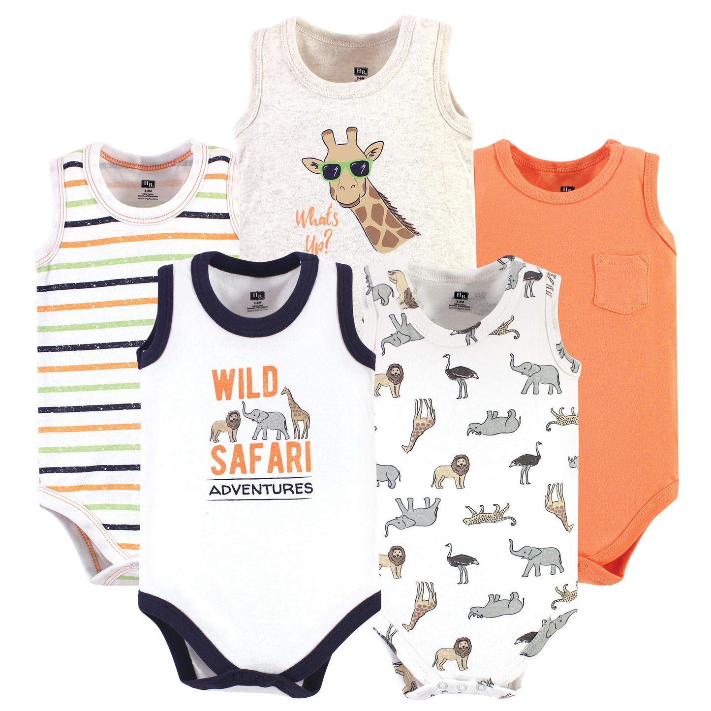 Hudson Baby Unisex Baby Cotton Sleeveless Bodysuits, Wild Safari, 6-9 Months