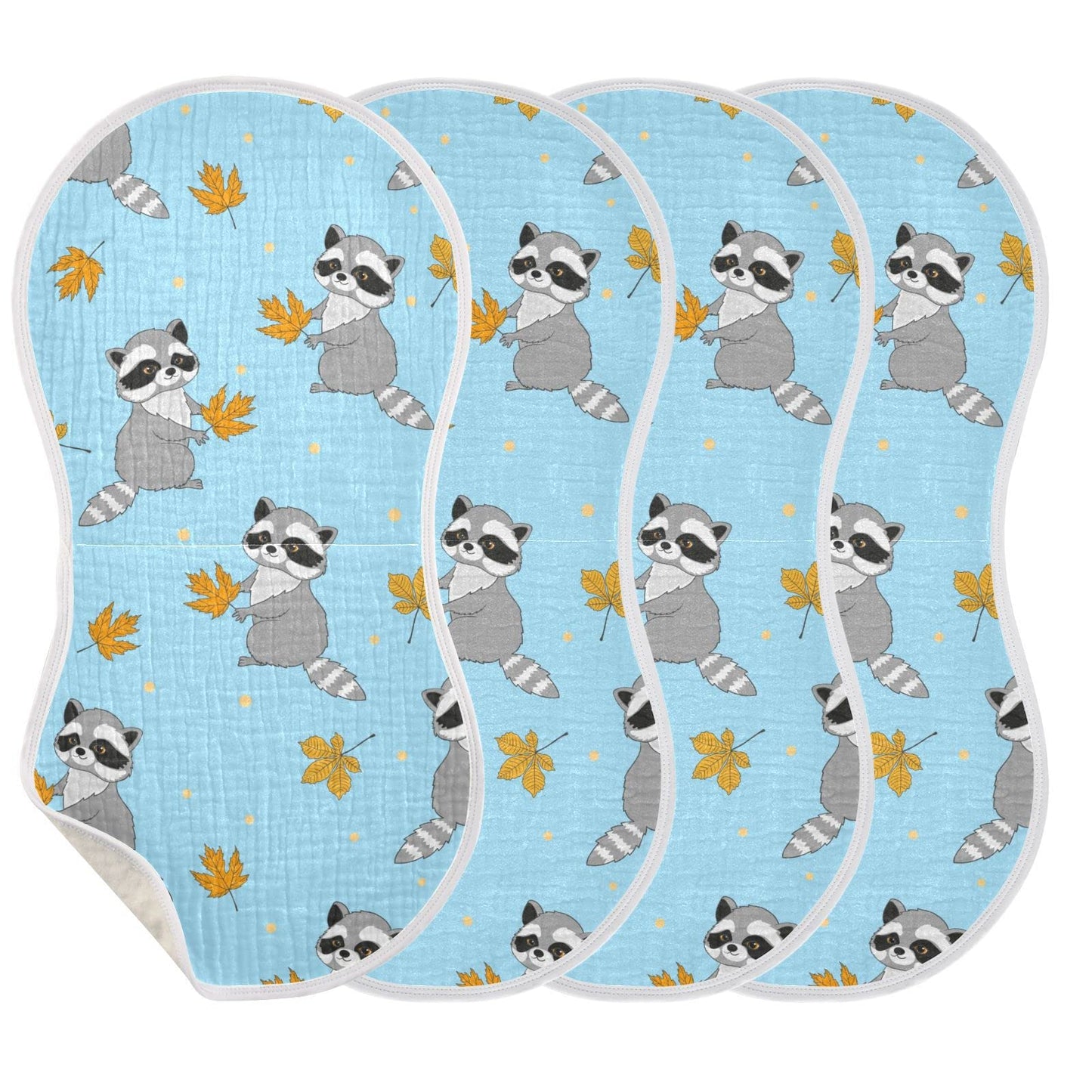 YYZZH Raccoons Autumn Leaves Pattern Muslin Burp Cloths for Baby 4 Pack 100% Cotton Baby Washcloths Bibs for Boy Girl