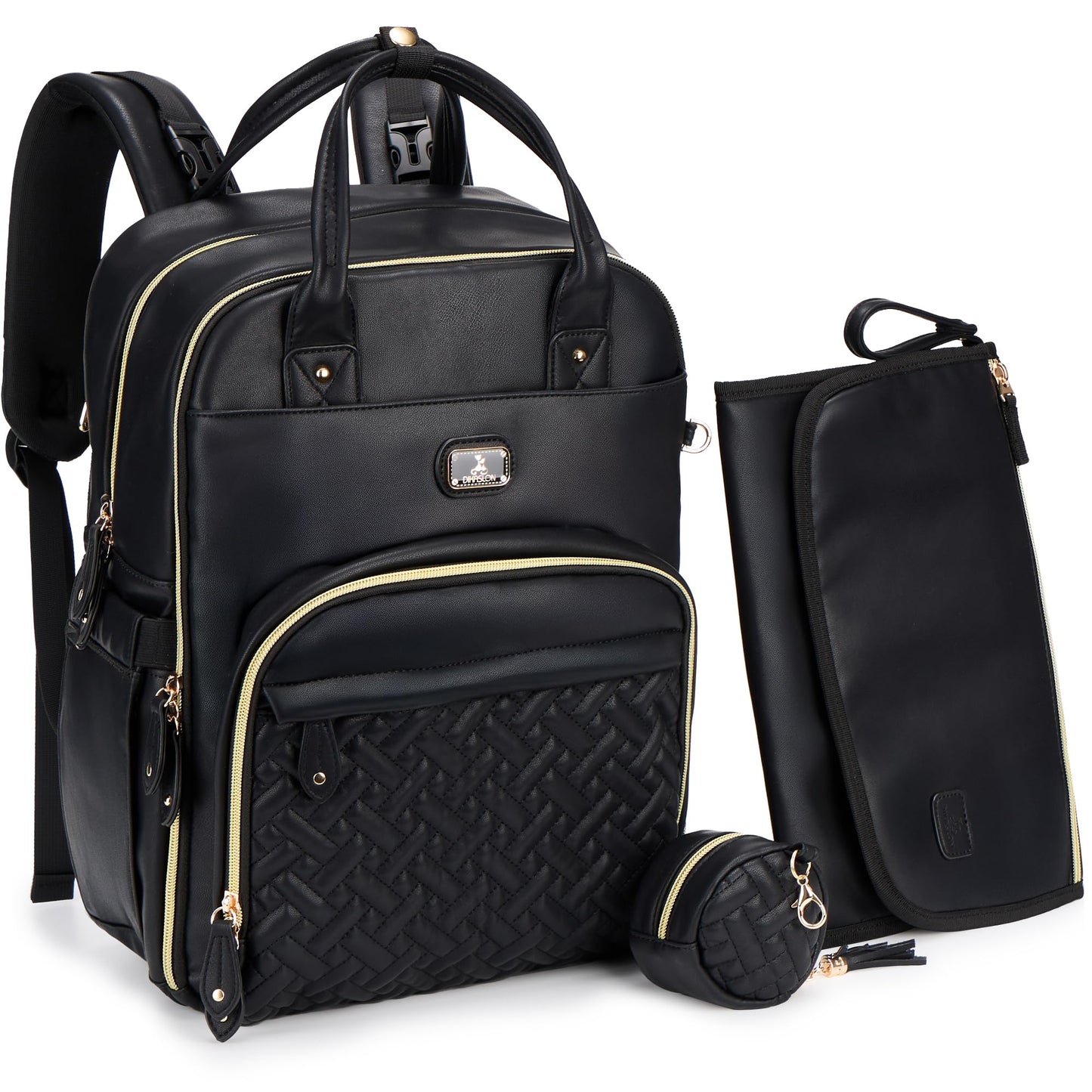 Dikaslon Leather Diaper Bag Backpack with Portable Changing Pad, Pacifier Case and Stroller Straps, Large Unisex Baby Bags for B