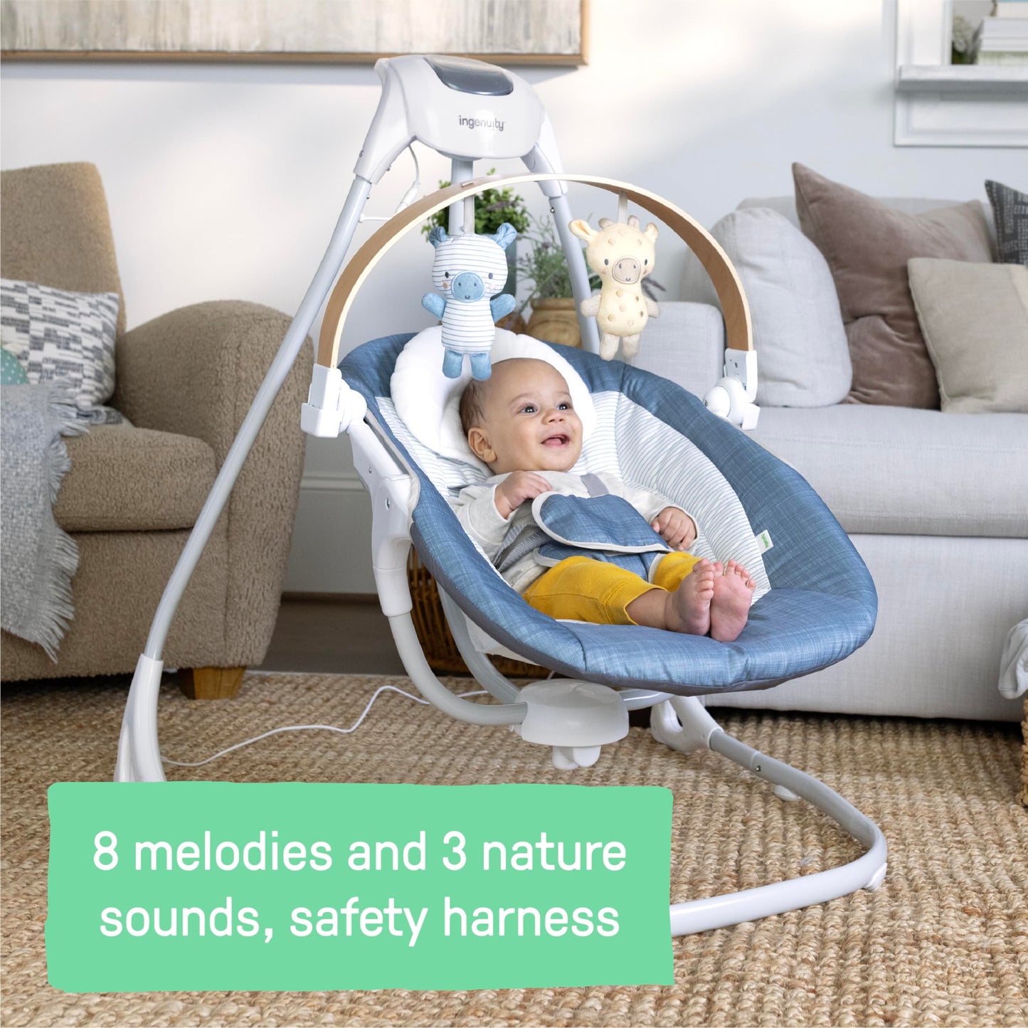 Ingenuity Simplecomfort Compact Soothing Swing, Rotating Bar, Rotating Seat, 6 Speeds, For Ages 0-9 Months, Up To 20 Pounds - Ch