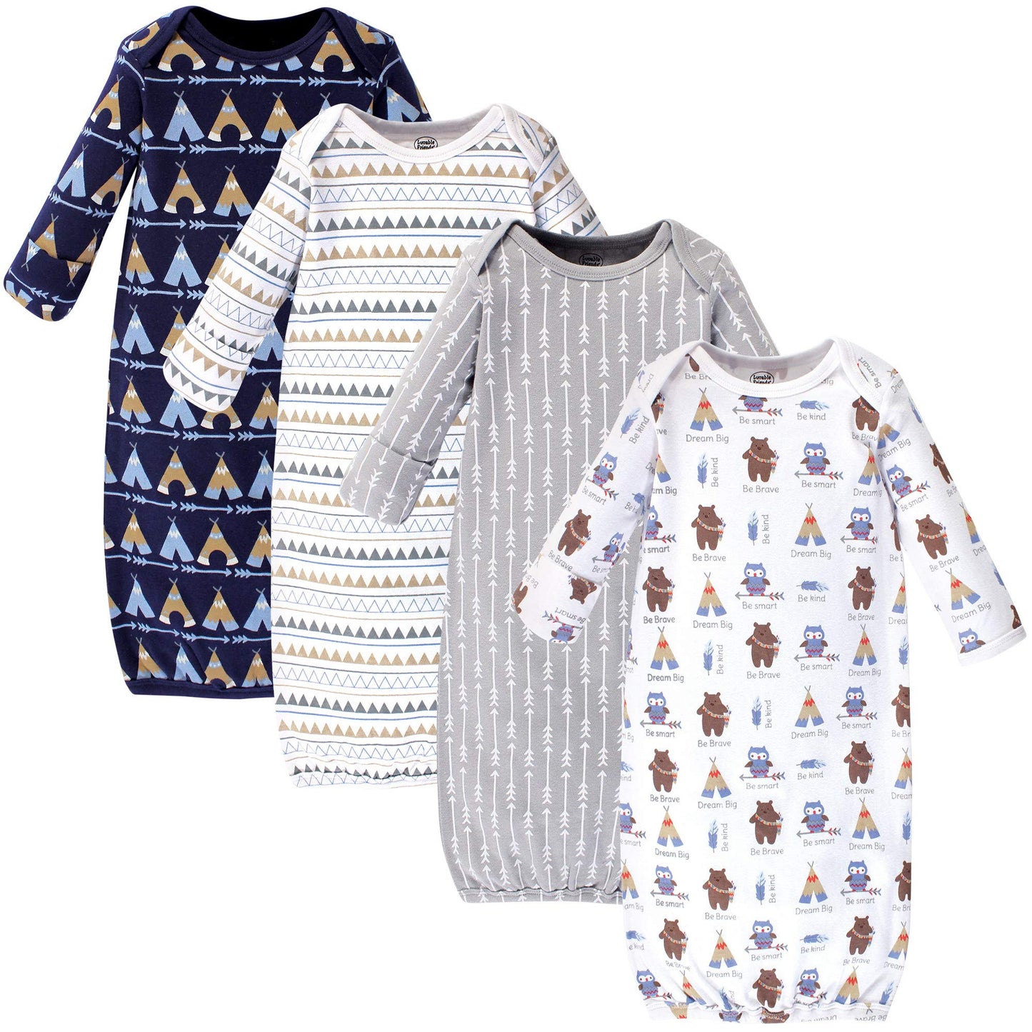 Luvable Friends Unisex Baby Cotton Gowns, Tribe, 0-6 Months Us