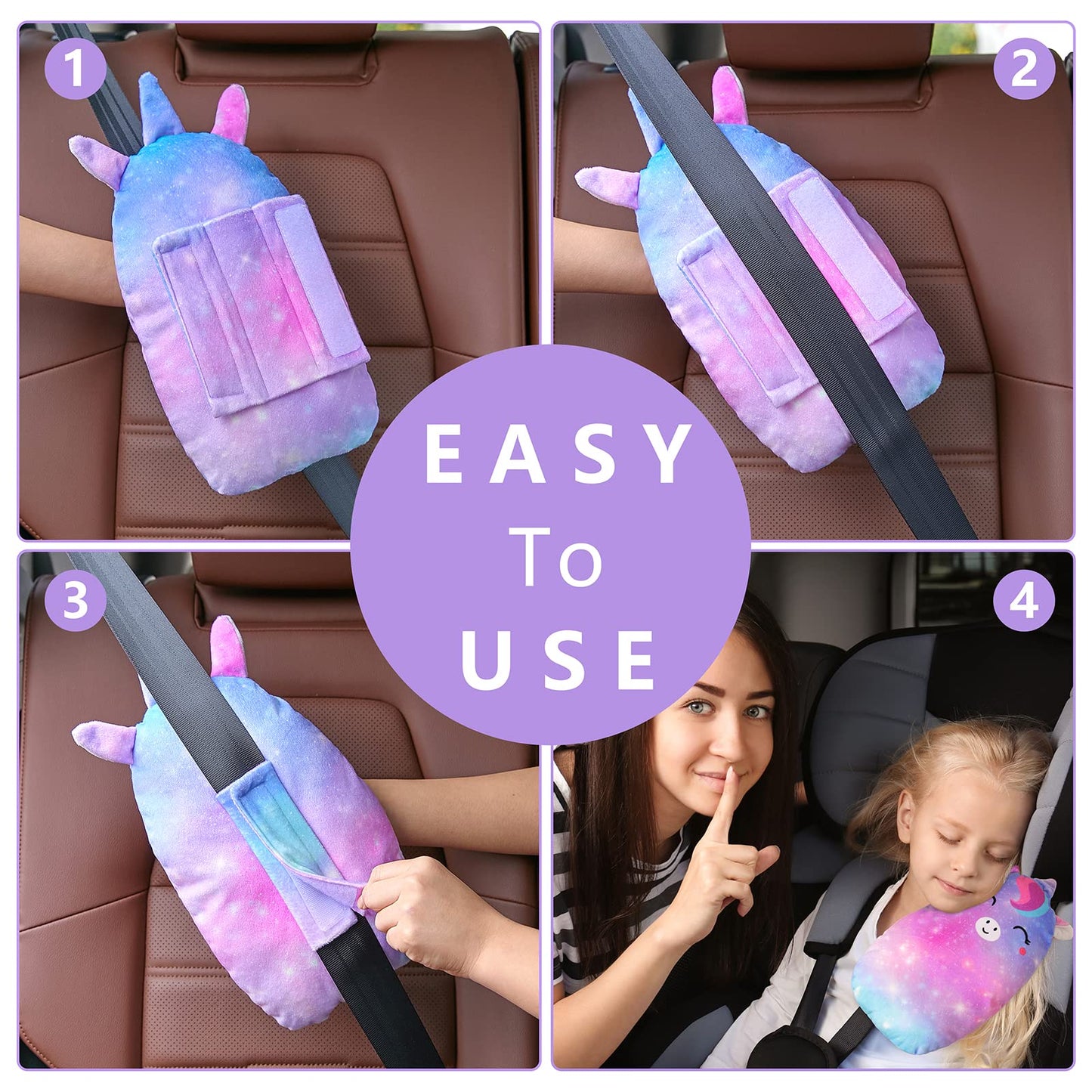 Fioday Car Seat Belt Covers For Kids Unicorn Seat Belt Pillow Soft Seat Belt Cushion Adjust Seat Strap Pillow Head Neck Support