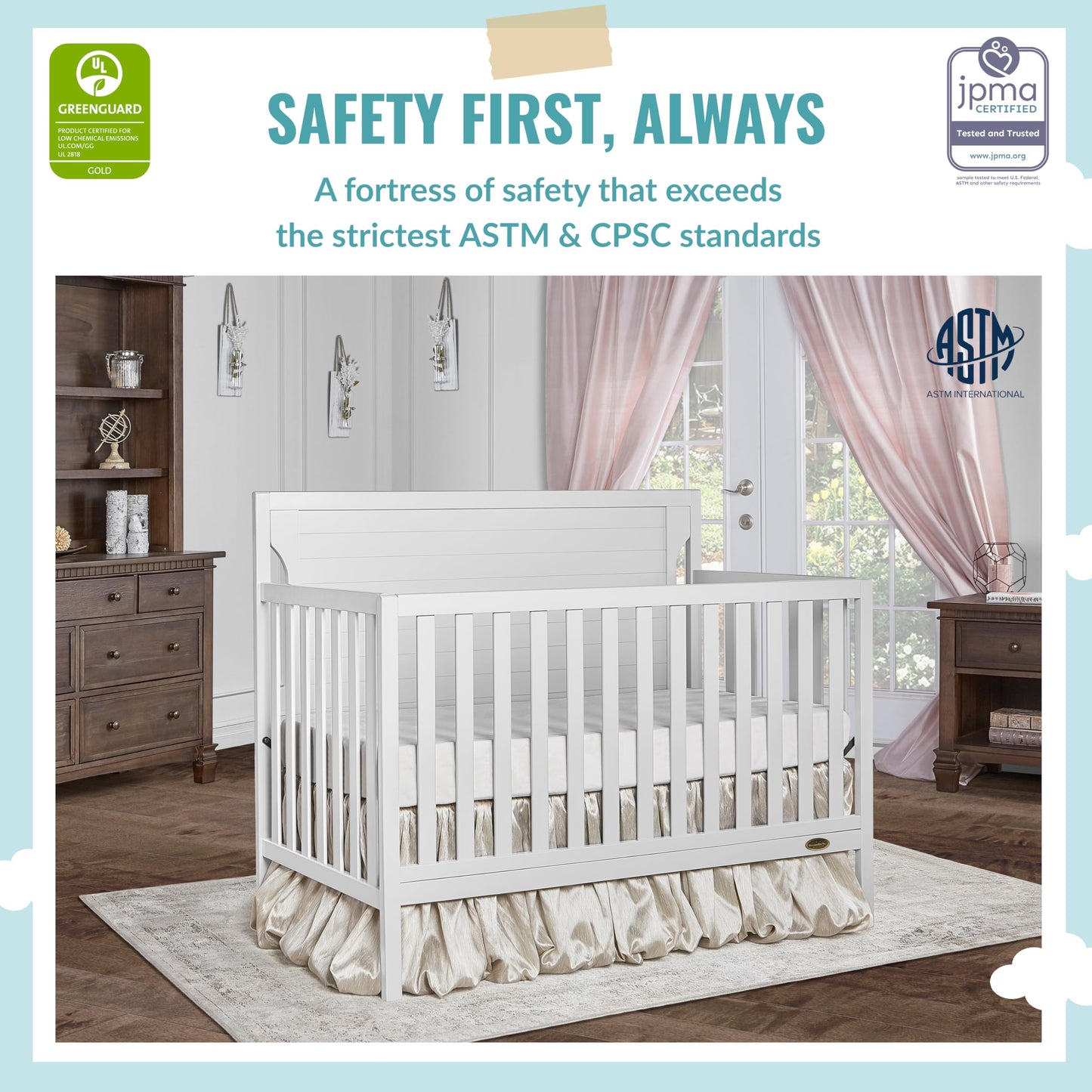 Dream On Me Cape Cod 5-In-1 Convertible Crib In White, Greenguard Gold Certified, 55X30X44.5 Inch (Pack Of 1)