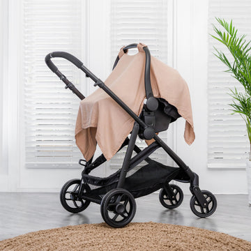 Muslin Cotton Baby Car Seat Cover, Universal Fit Carseat Canopy Covers For Babies, Girls And Boys By Comfy Cubs (Blush)