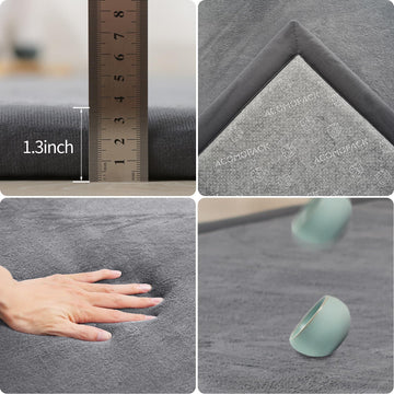 Acomopack Baby Play Mat - 1.3' Thick Memory Foam - 79'X118' Tummy Time & Playpen Mat With Non-Slip Bottom - Soft Velvet Dark