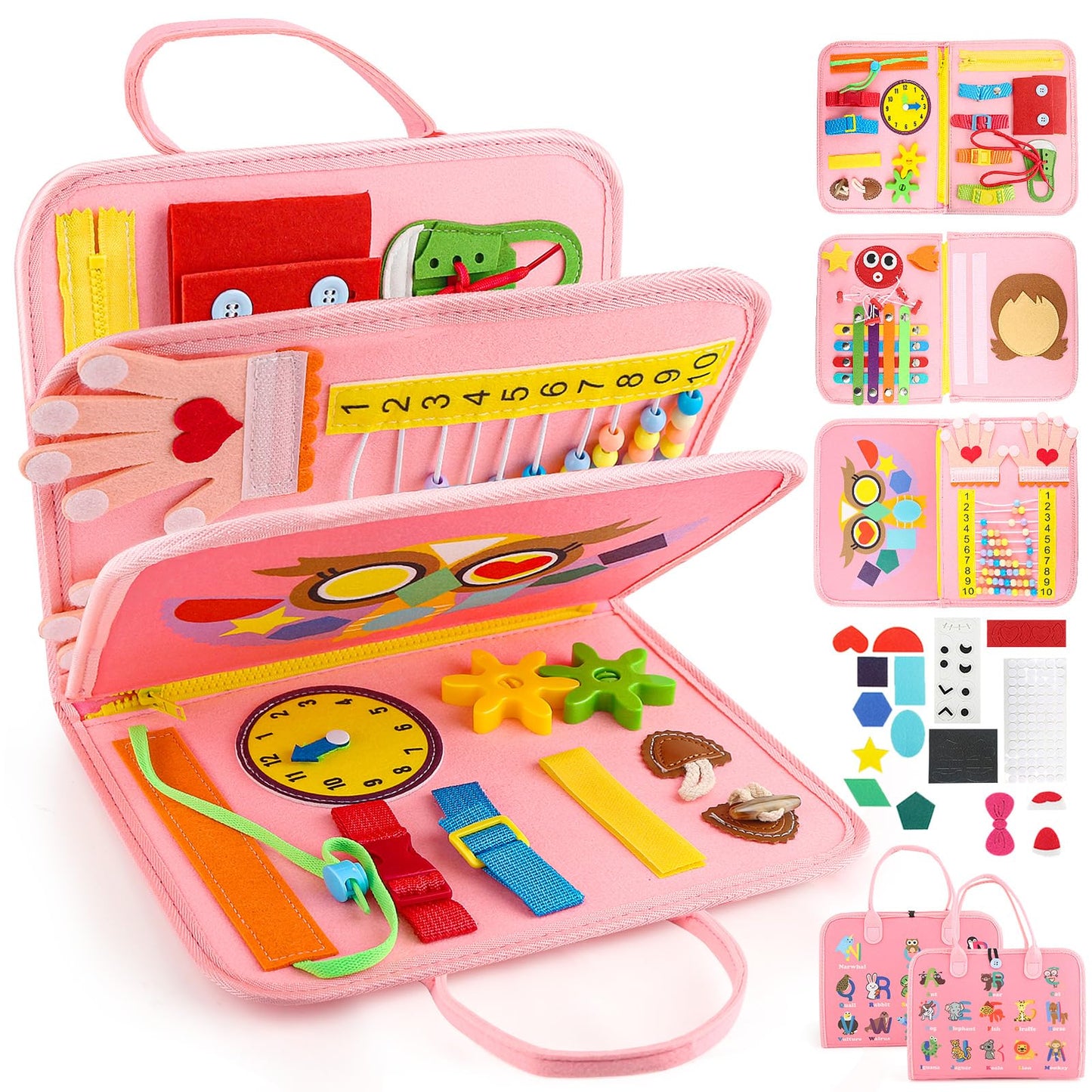 Daisiki Montessori Busy Board Toys, Sensory Board for Toddlers 1-3, Travel Felt Book for Airplane Car, Activity Mat for Learning