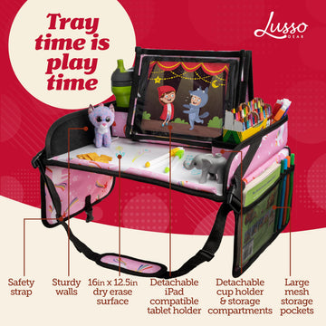 Lusso Gear Kids Travel Tray For Toddler & Kids - Kids Car Seat Lap Tray For Airplane - Kids Car Activity Tray - Pink Unicorn Tra