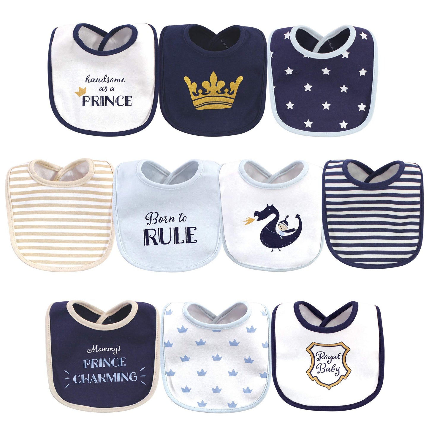 Hudson Baby Unisex Baby Cotton Bibs, Handsome As A Prince, One Size