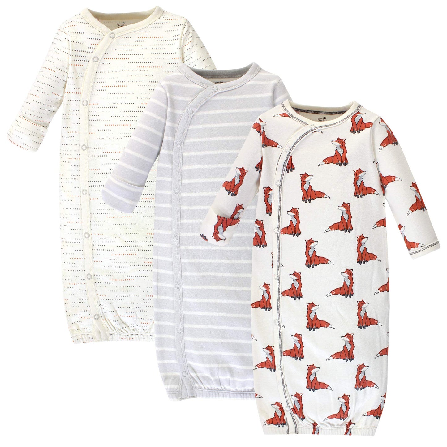 Touched By Nature Unisex Baby Organic Cotton Kimono Nightgown, Boho Fox, Preemie Us