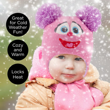 Sesame Street Girls' Winter Hat And Mittens Set, Abby Cadabby Beanie For Ages 2-4, Dark Pink