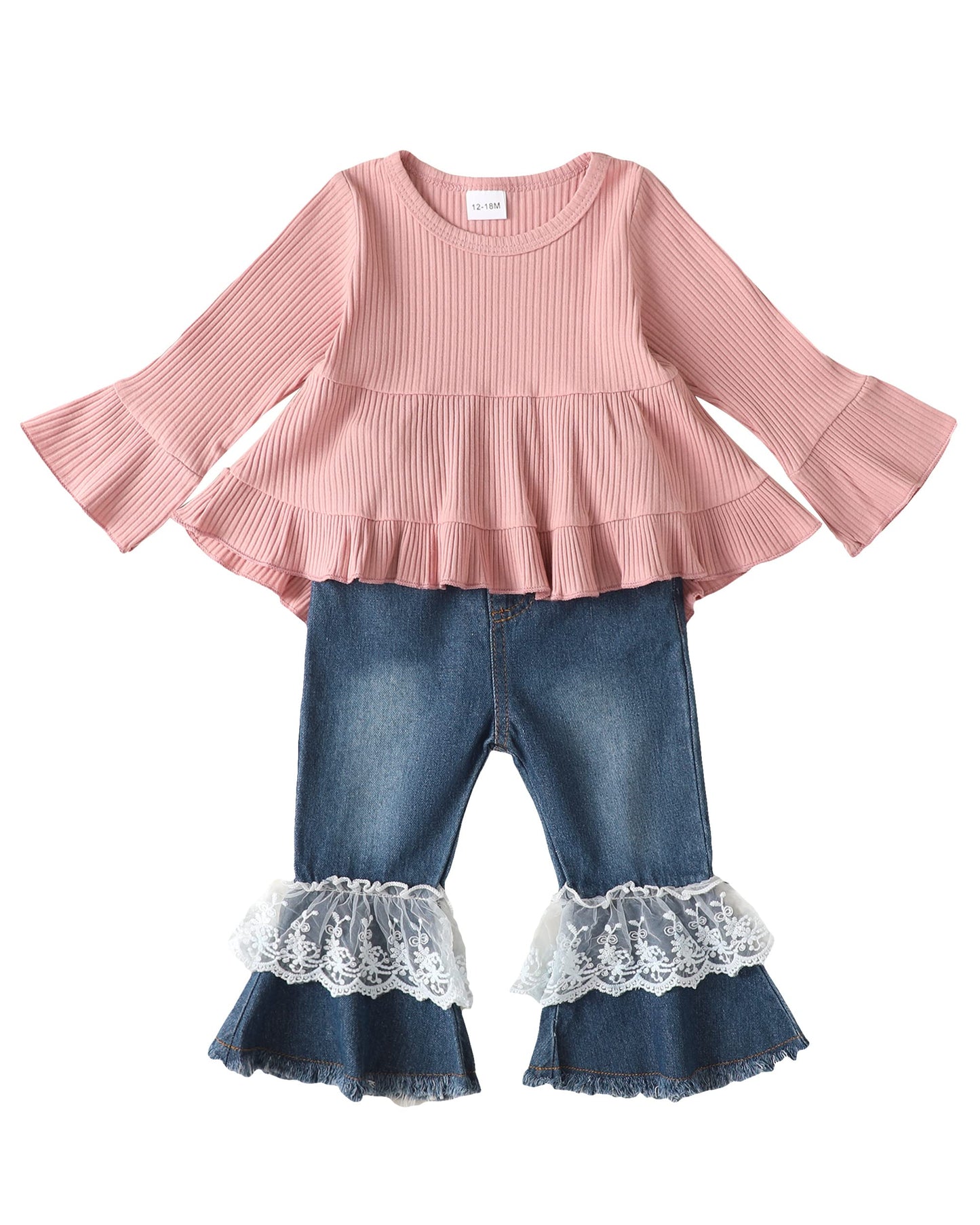 18-24 Months Girl Clothing Girl Baby Clothes 18 Months 24 Months Girls Clothes Toddler Winter Fall Bell Bottom Flared Lace Denim