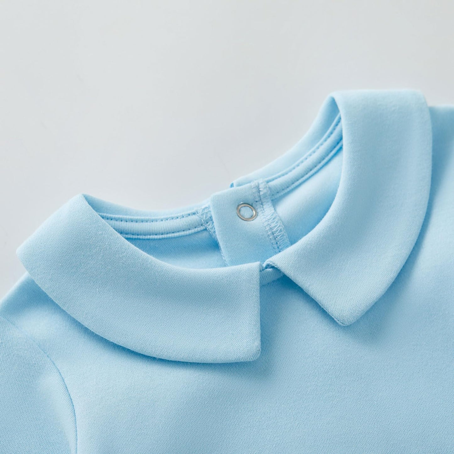 Pureborn Baby Boys Bodysuit Long Sleeve Cotton Peter Pan Collar Romper Spring Fall One-Piece Outfit Blue 6-9 Months