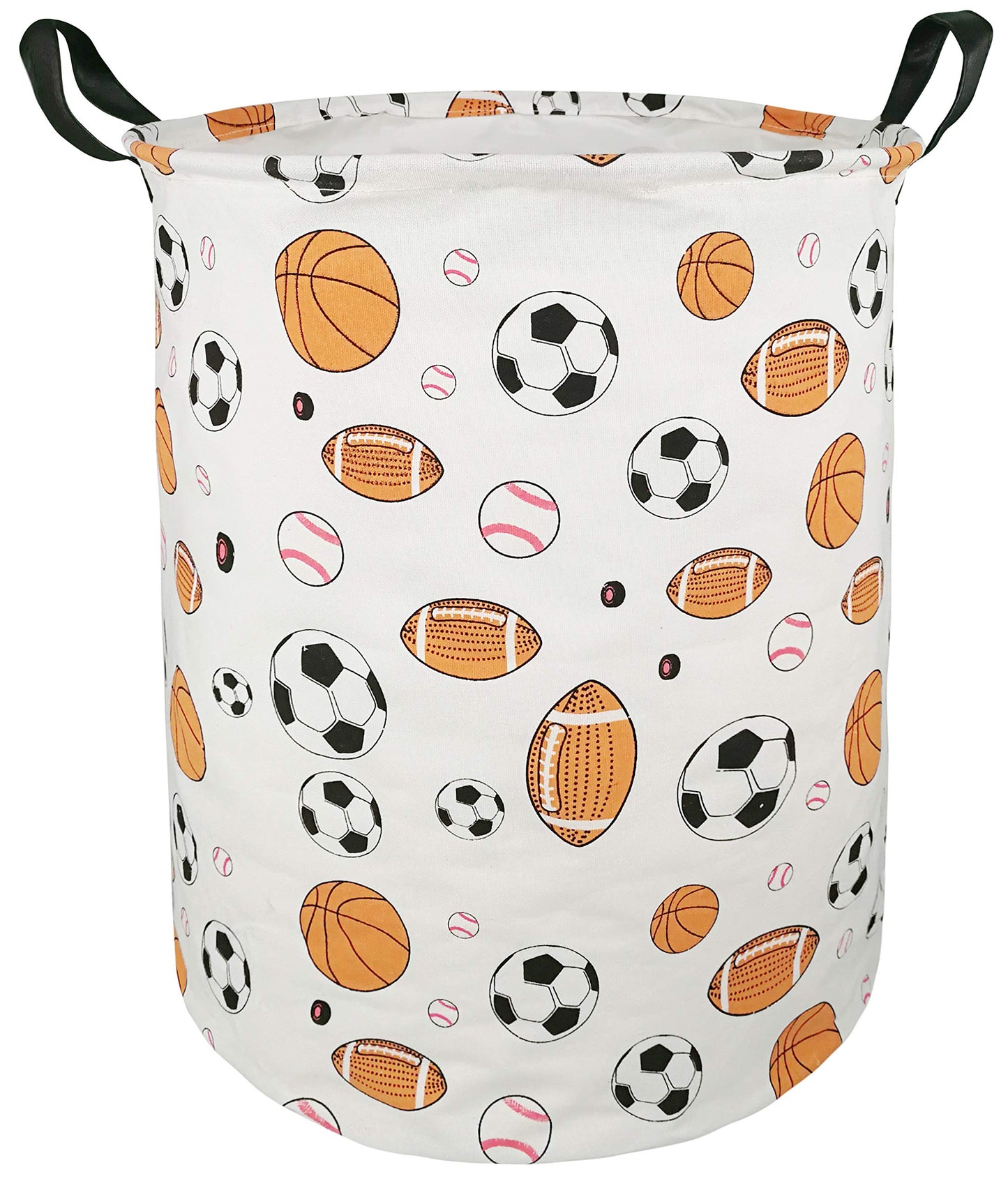 KUNRO Large Sized Round Storage Basket Waterproof Coating Organizer Bin Laundry Hamper for Nursery Clothes Toys (Balls)