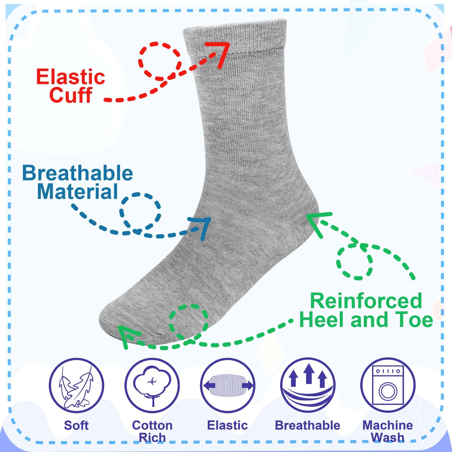 Falari 12-Pack Girl Toddler Kids Cotton Crew Socks (6-8 Years, Black)
