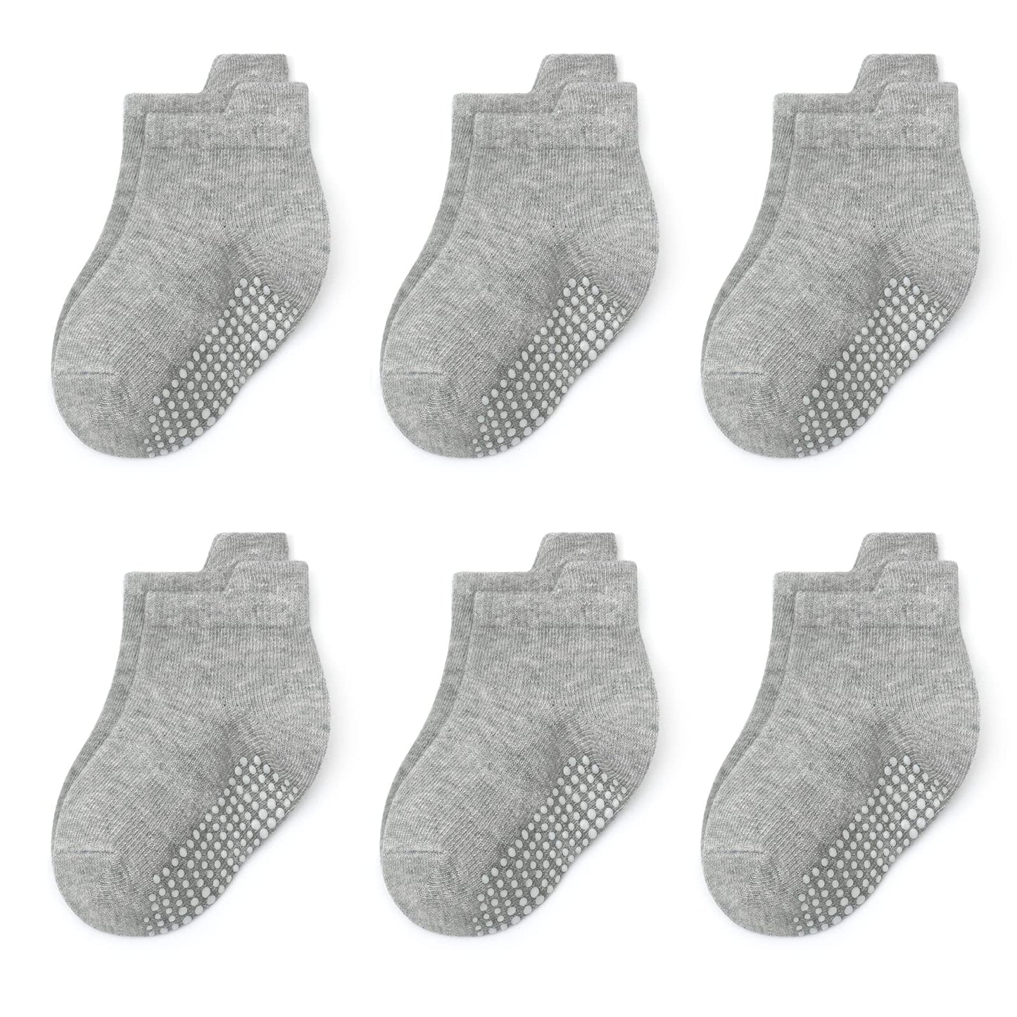 Qiyiendian 6 Pairs Non Slip Cozy Warm Ankle/Low Cut Socks With Grips For Baby Infant Toddler Kids Boys Girls(5-E Grey,6-12 Month