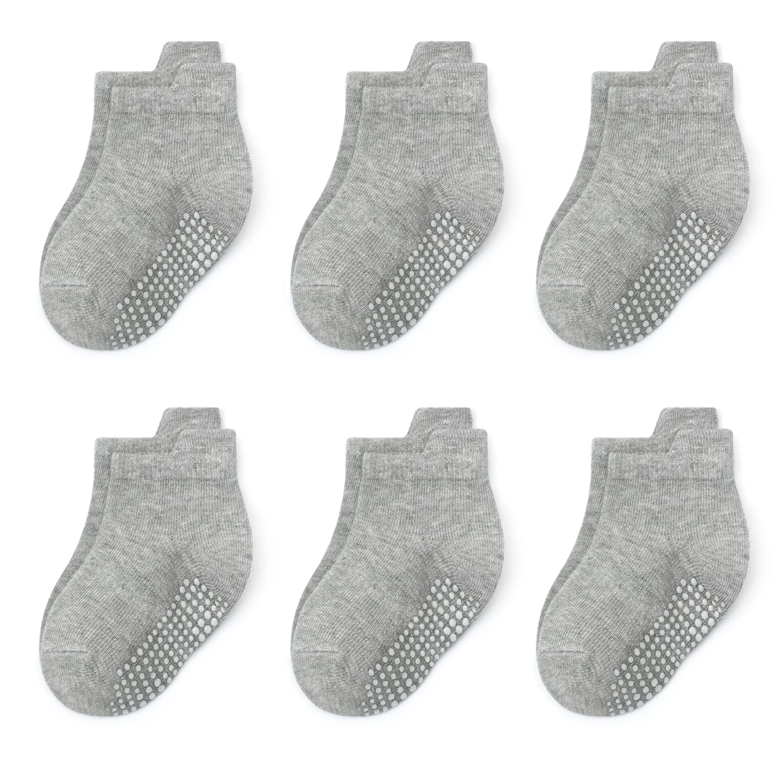 Qiyiendian 6 Pairs Non Slip Cozy Warm Ankle/Low Cut Socks With Grips For Baby Infant Toddler Kids Boys Girls(5-E Grey,6-12 Month
