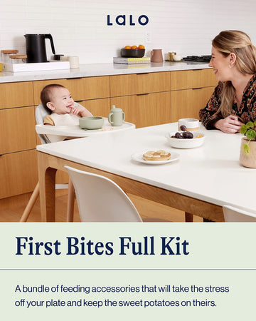 Lalo First Bites Silicone Baby Feeding Set - Baby Led Weaning Supplies - Non-Toxic Silicone - Includes 2 Bibs, 2 Spoons, Trainin