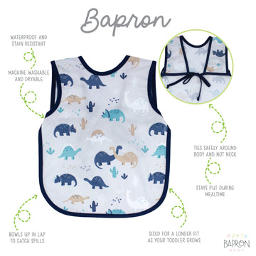 Bapronbaby Desert Dinos Bapron - No Neck Tie Safer Bib For Baby & Toddler - Soft Waterproof Stain Resistant - Machine Washable -