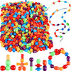 Shappy 324 Pcs Wooden Lacing Beads for Wooden String Beads Threading Toys Montessori Lacing Toys Fine Motor Skills Developmental