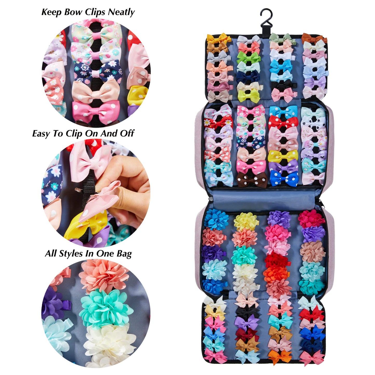 Huhynn Hair Accessories Organizer For Girls, Hair Accessories Storage Bag, Hair Bow Storage Organaizer For Girls With Multi-Comp