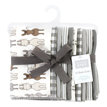 Hudson Baby Unisex Baby Cotton Flannel Burp Cloths, Farm Friends Cream 10-Pack, One Size